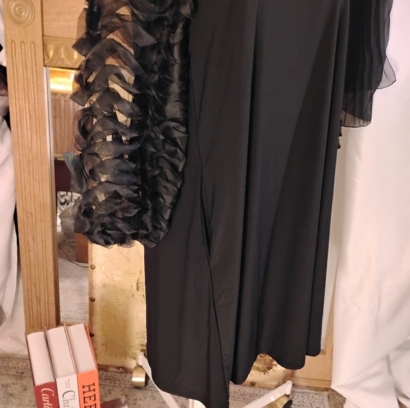 Nina Leonard Mesh Balloon Sleeves Elegant Black Dress. Loose Fit. Size Medium. - Picture 6 of 13